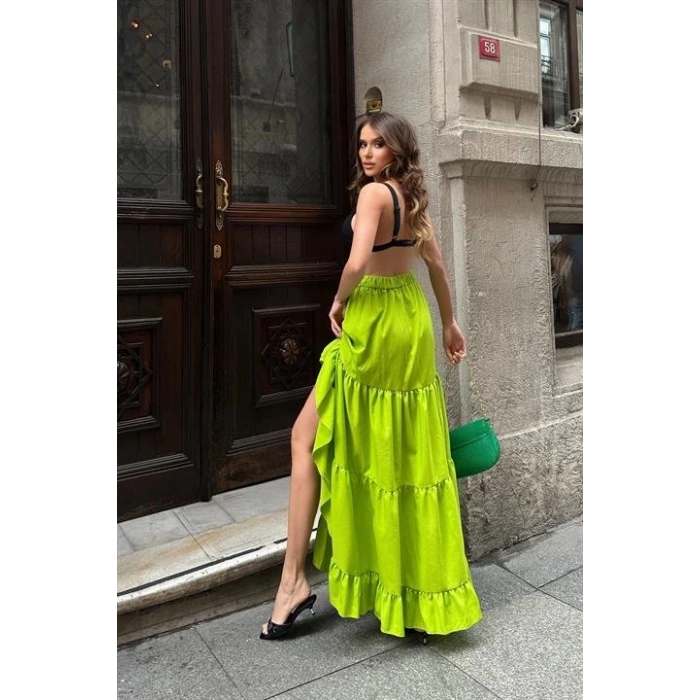 Audrey Fıfrlı Yırtmaç Detay Etek 4037