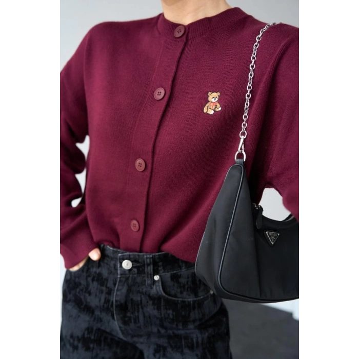 Ayıcıklı Hırka - Bordo