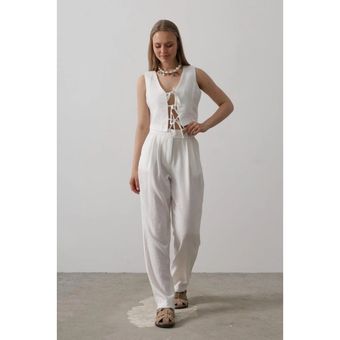 Bağlamalı Yelek - Beyaz