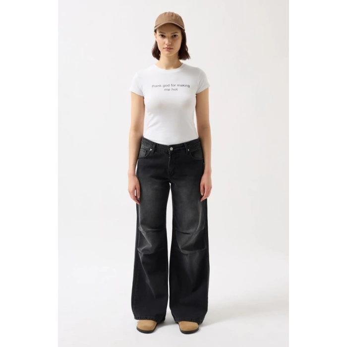 Baskılı Likralı Crop T-Shirt