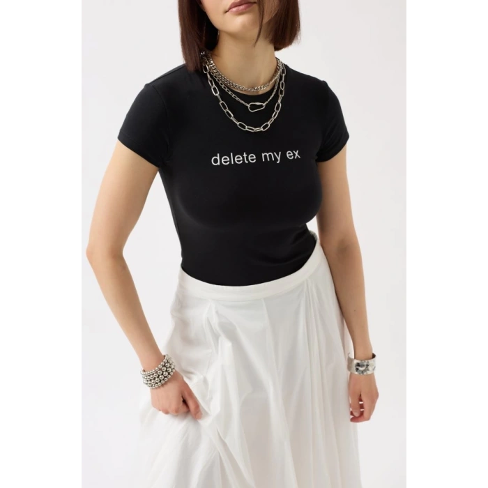 Baskılı Likralı Crop T-Shirt