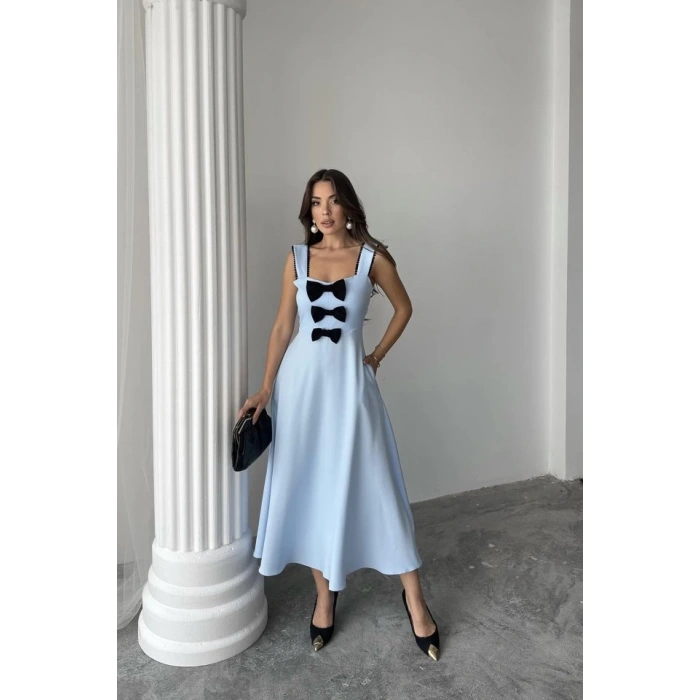 Bebe Mavi Fiyonk Garnili Dantelli Elbise