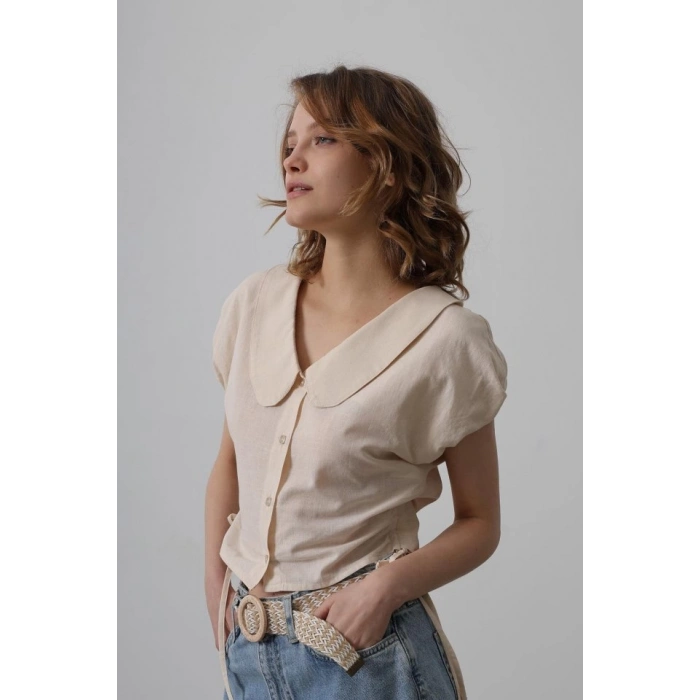 Bebe Yaka Yanları Bağlamalı Bluz - Taş