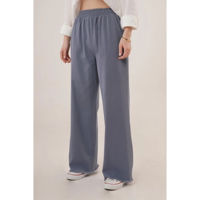 Bel Lastikli Paça Detaylı Cepli İndigo Pantolon