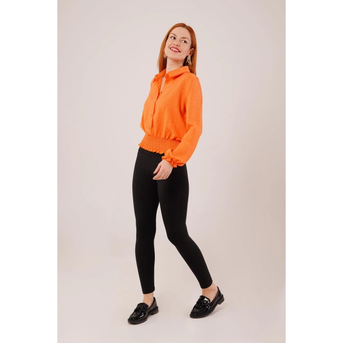 Bel Ve Bilek Lastikli Turuncu Bluz