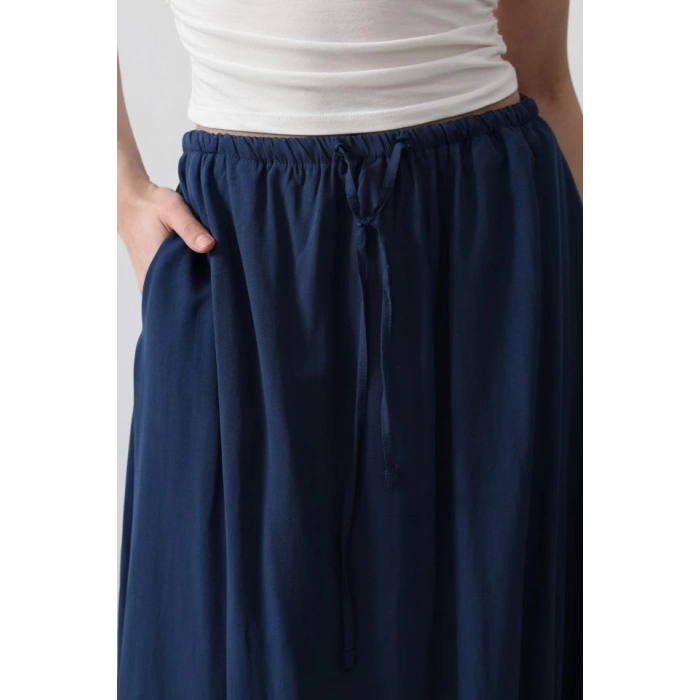 Beli Bağlamalı Balon Etek - İndigo