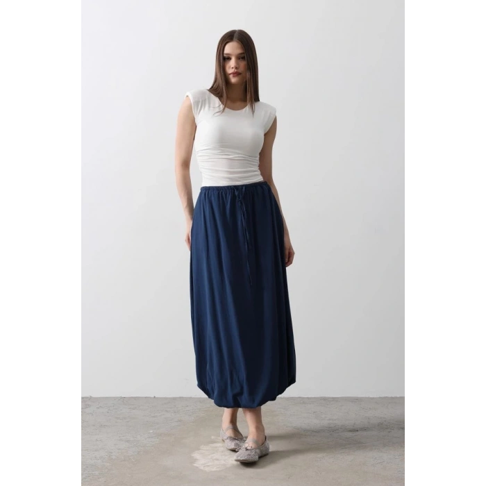 Beli Bağlamalı Balon Etek - İndigo