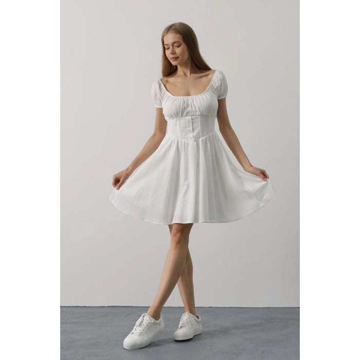 Beli Korseli Mini Elbise - Beyaz