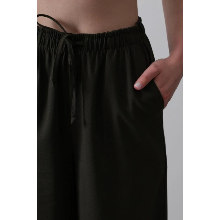 Beli Lastikli Bol Paça Pantolon - Haki