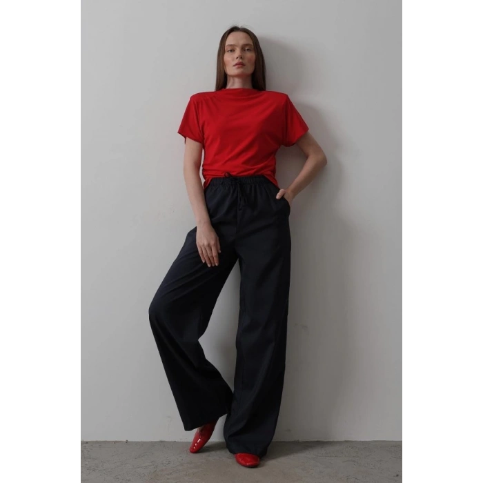 Beli Lastikli Bol Paça Pantolon - Lacivert