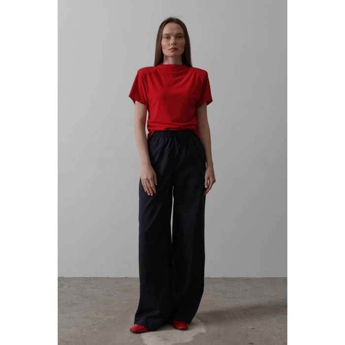 Beli Lastikli Bol Paça Pantolon - Lacivert