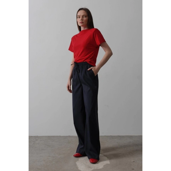 Beli Lastikli Bol Paça Pantolon - Lacivert