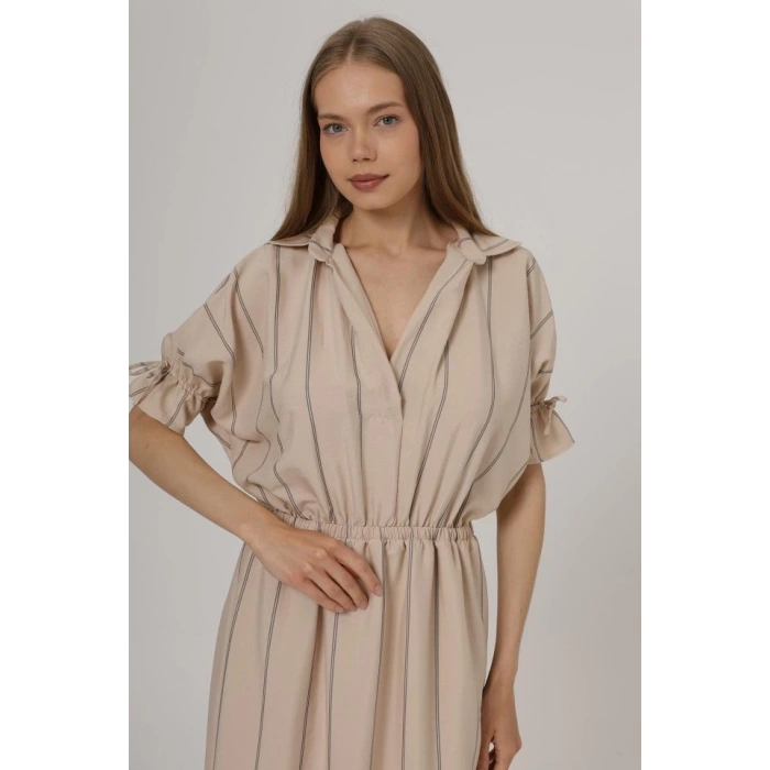 Beli Lastikli Elbise - Taş