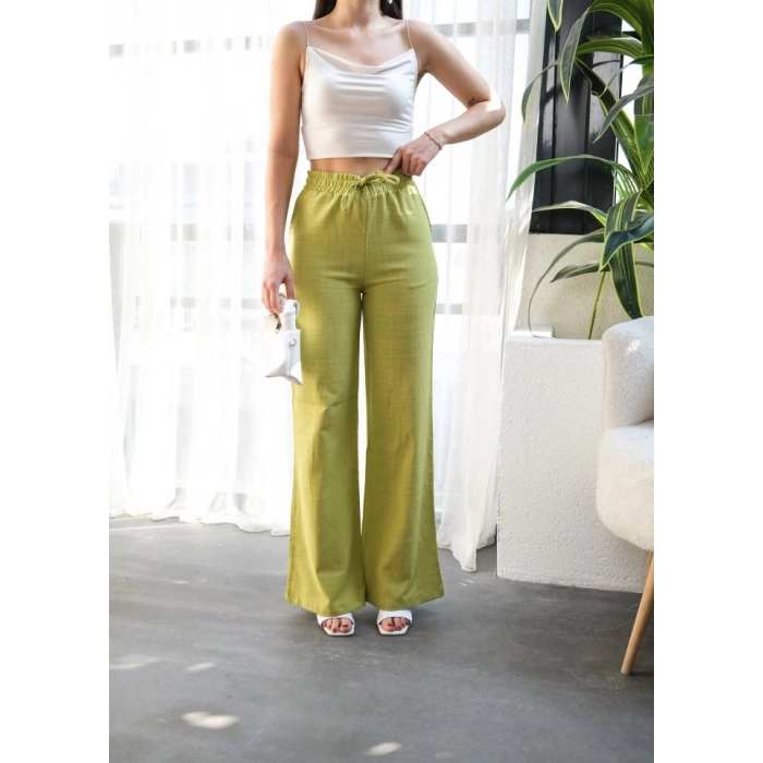 Beli̇ Lasti̇kli̇ Ve Bağcikli Keten Pantolon