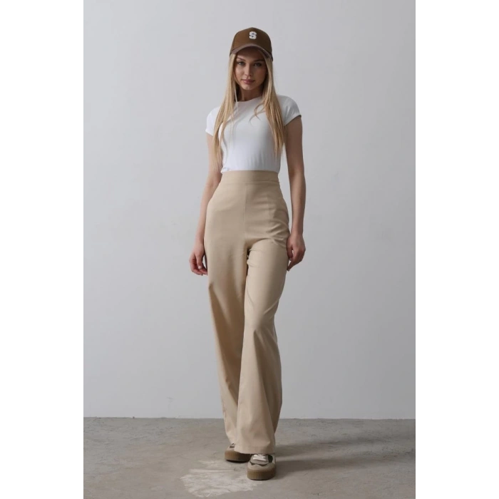 Beli Yarım Lastikli Palazzo Pantolon - Camel