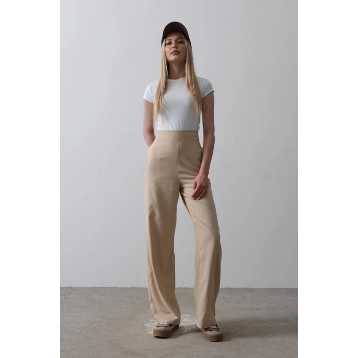 Beli Yarım Lastikli Palazzo Pantolon - Camel