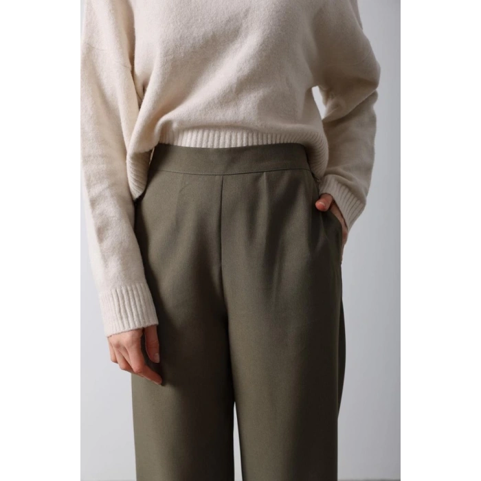 Beli Yarım Lastikli Palazzo Pantolon - Haki