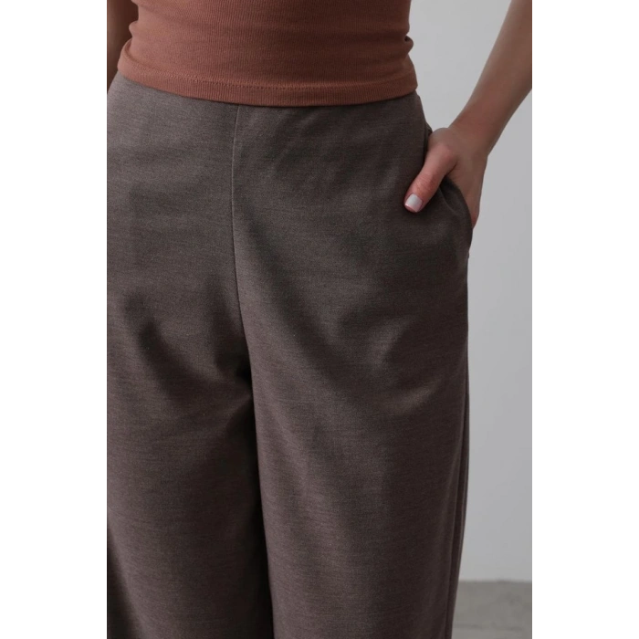 Beli Yarım Lastikli Palazzo Pantolon - Kahve