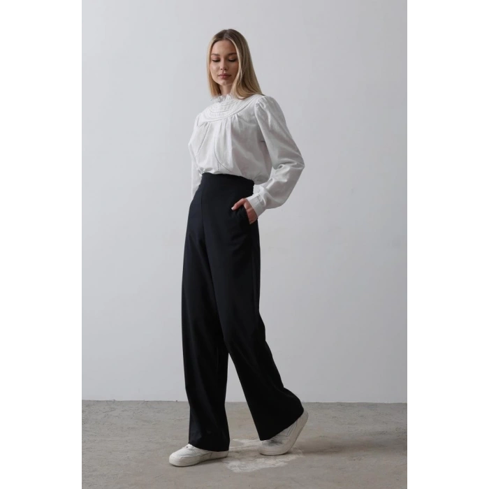 Beli Yarım Lastikli Palazzo Pantolon - Lacivert