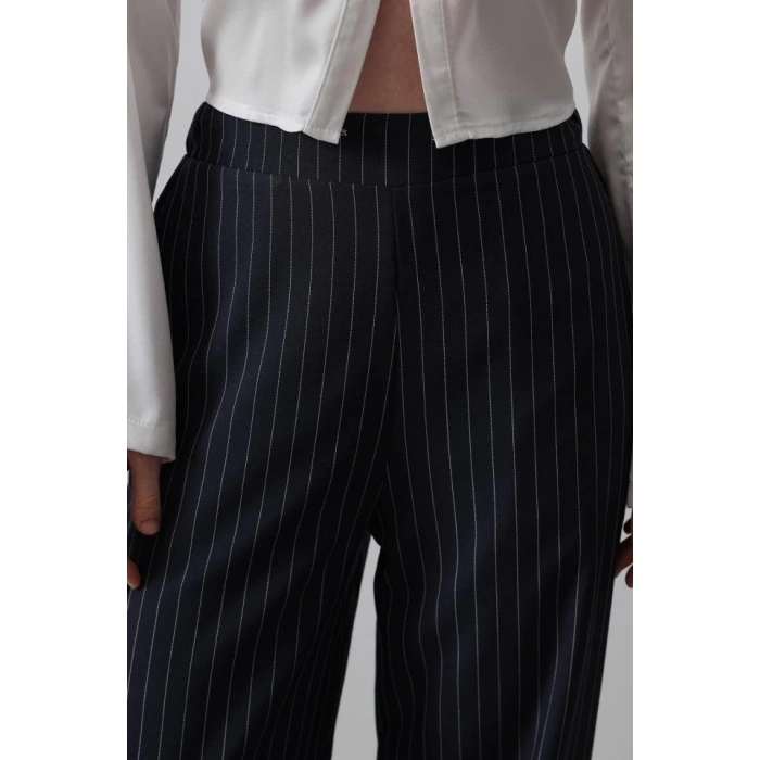 Beli Yarım Lastikli Palazzo Pantolon - Lacivert-Beyaz