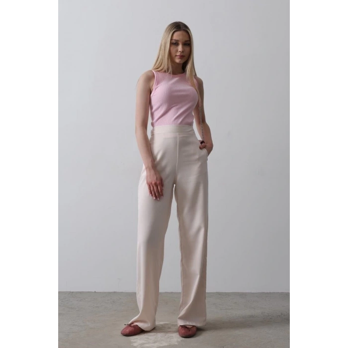 Beli Yarım Lastikli Palazzo Pantolon - Pudra
