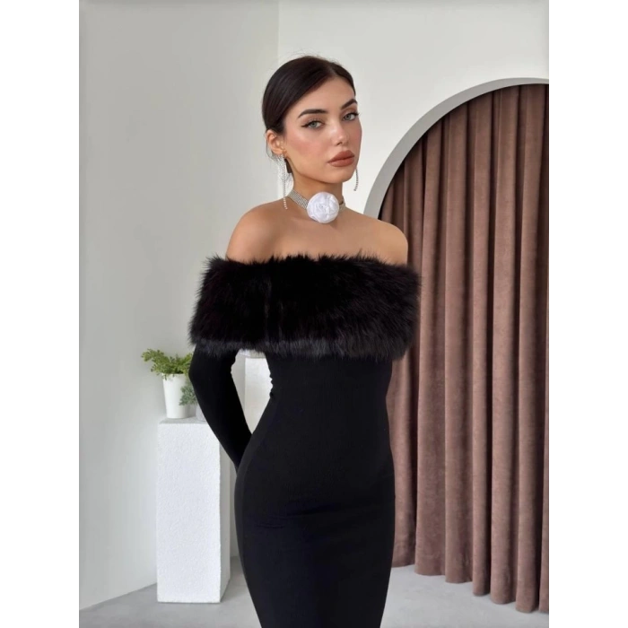 Bestia Straplez Tüy Detaylı Elbise