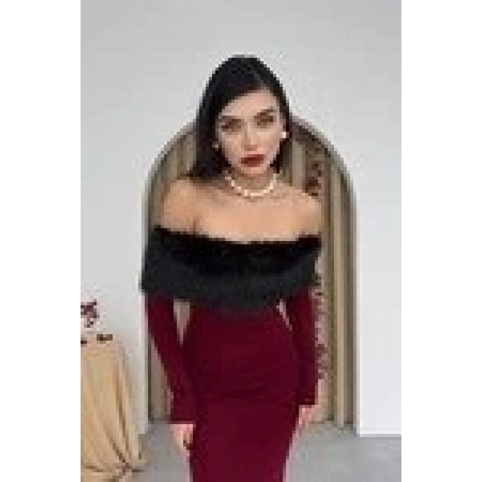 Bestia Straplez Tüy Detaylı Elbise