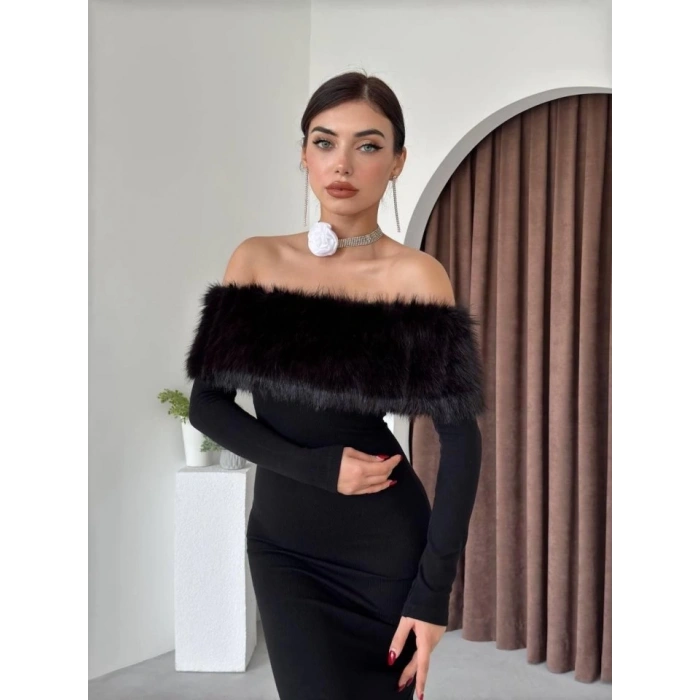 Bestia Straplez Tüy Detaylı Elbise