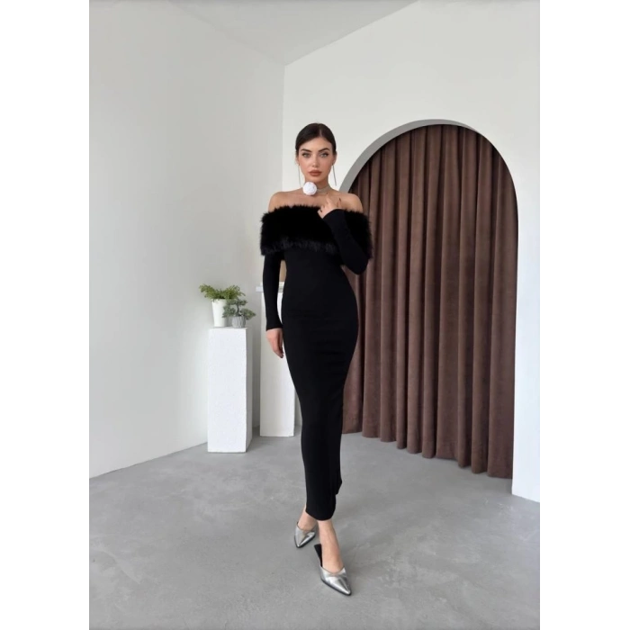 Bestia Straplez Tüy Detaylı Elbise