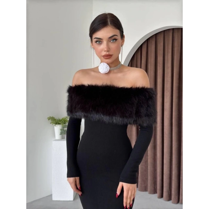 Bestia Straplez Tüy Detaylı Elbise