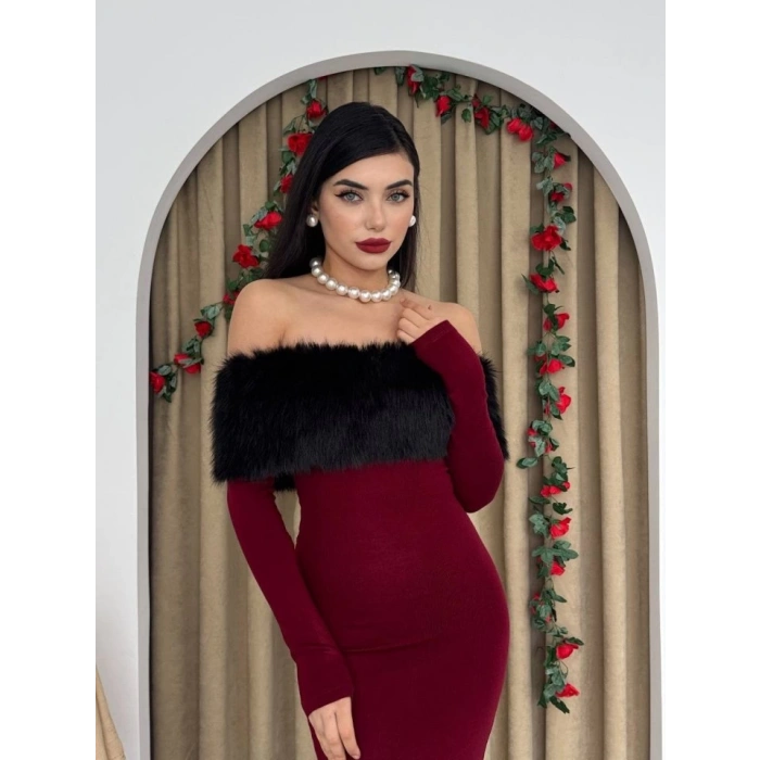 Bestia Straplez Tüy Detaylı Elbise