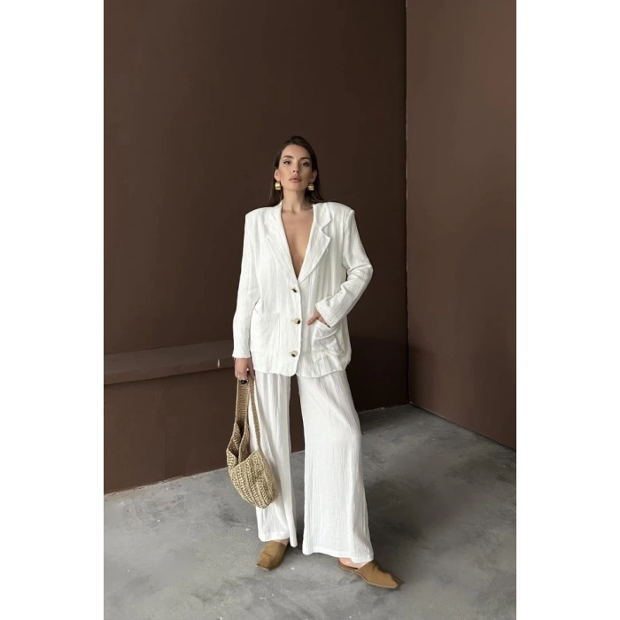 Beyaz Oversize Müslin Takım