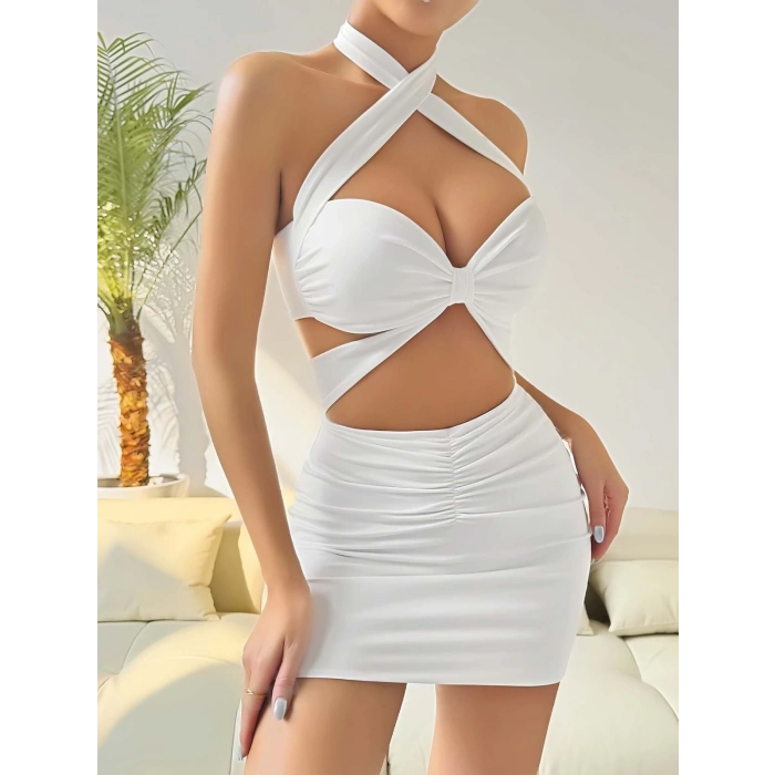 Kadın Pembe Fantezi Gecelik Tül Fiyonk detaylı Yanları Dekolteli 2091