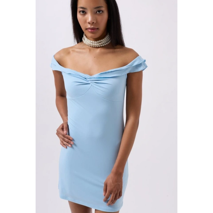 Büzgü Detay Omuz Askılı Mini Elbise