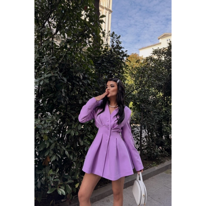 CEKET ELBİSE PENS DETAYLI - Lila