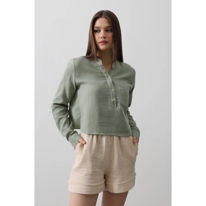 Cepli Hakim Yaka Bluz - Haki