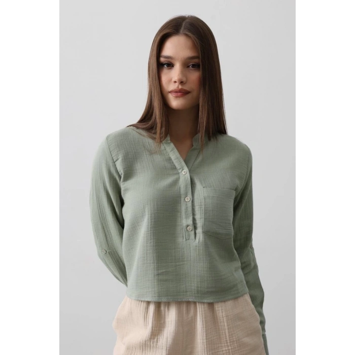 Cepli Hakim Yaka Bluz - Haki