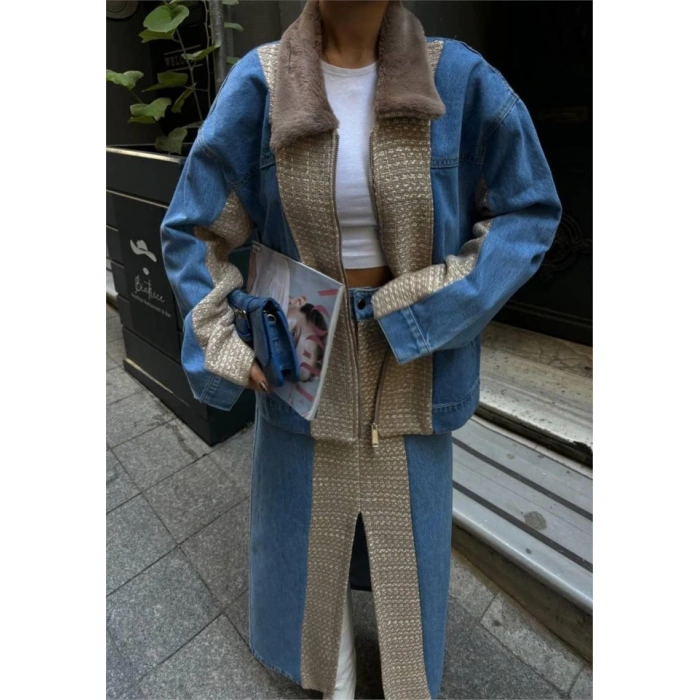 CHANEL GARNİLİ KOT MONT - Bej