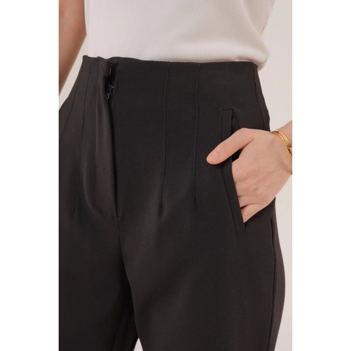 Çift Pens Detaylı Siyah Pantolon
