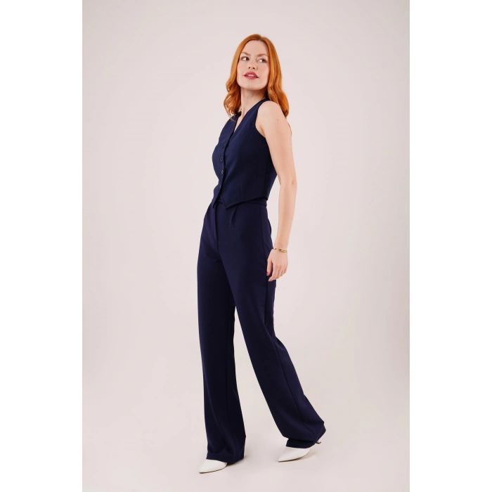 Cırt Kapama Detaylı Lacivert Pantolon