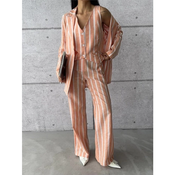 ÇİZGİLİ CEKET KETEN - Orange