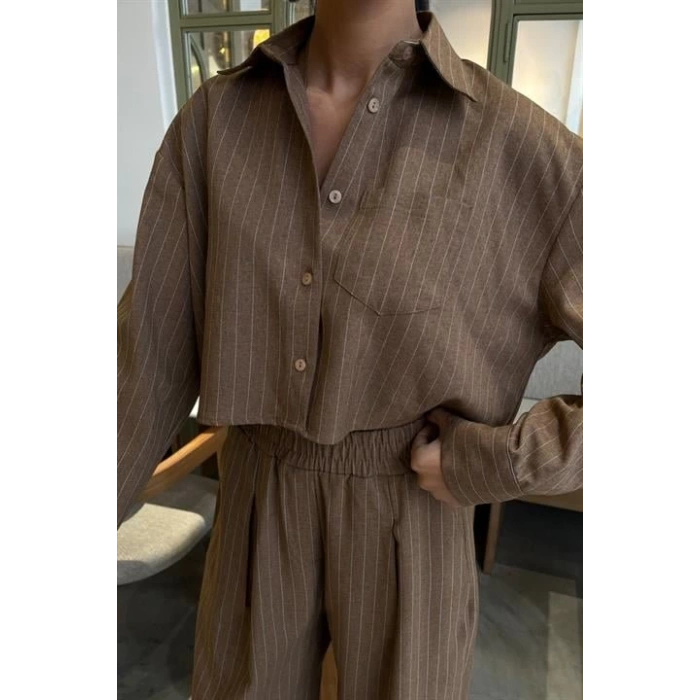 Crop Gömlekli Çizgili Takım 10080