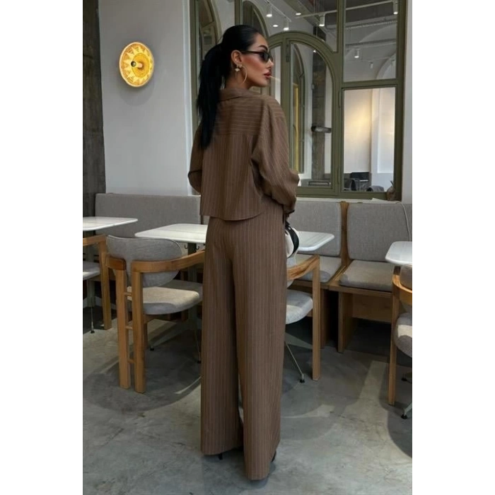 Crop Gömlekli Çizgili Takım 10080