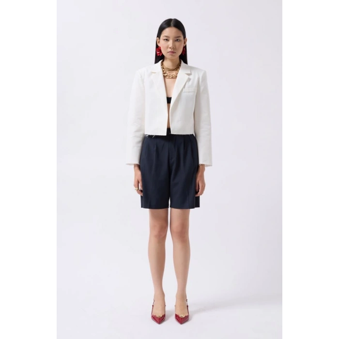 Crop Keten Blazer Ceket