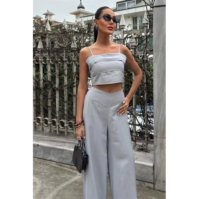 Crop Plazzo Pantolon Takım 10155-08