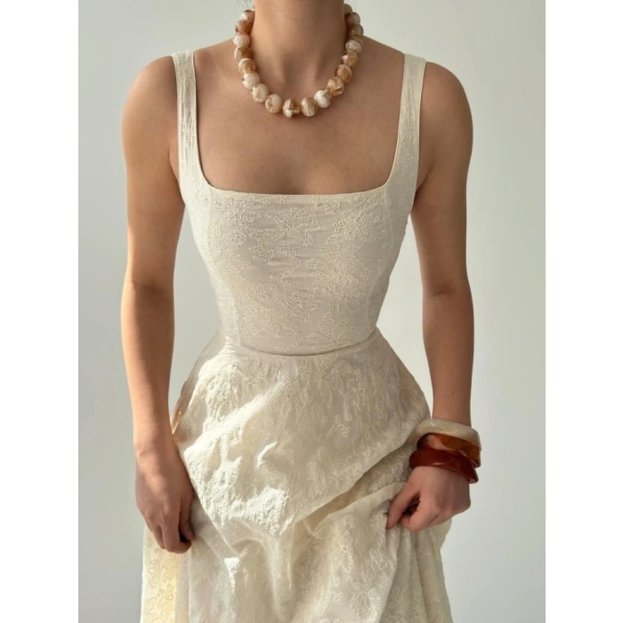 Cuper Çiçek Detaylı Elbise