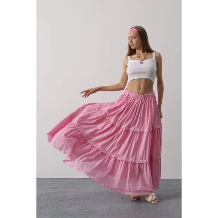 Dantel Detaylı Etek - Pembe