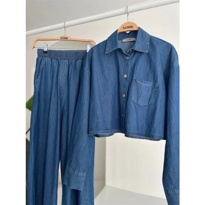 Denim Gömlek Plazzo Pantolon Takım 10163-08