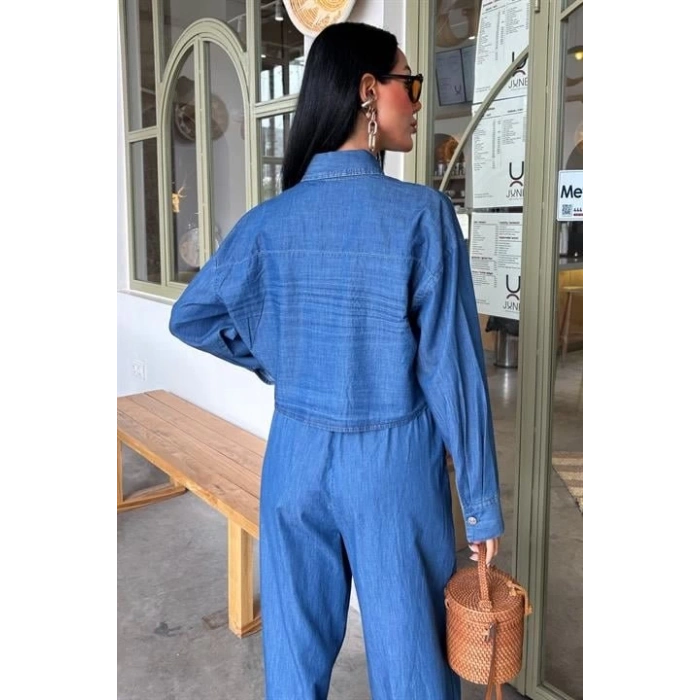 Denim Gömlek Plazzo Pantolon Takım 10163-08