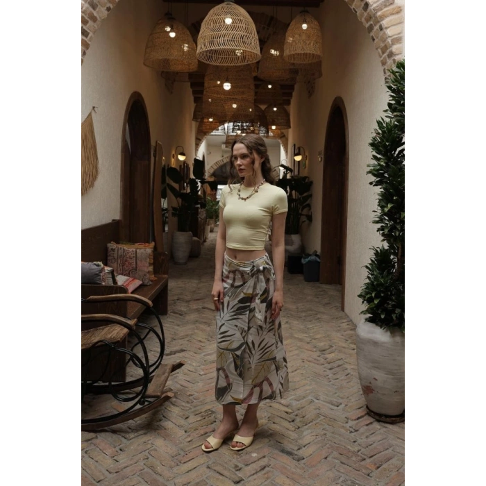 Desenli Viskon Etek - Gri